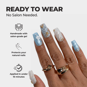Ocean Pearl coffin press-on nails – design close-up by Handora