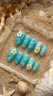 Ocean Plumeria blue press-on nails by Handora