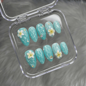 Ocean Plumeria salon-quality handmade press-on nails by Handora