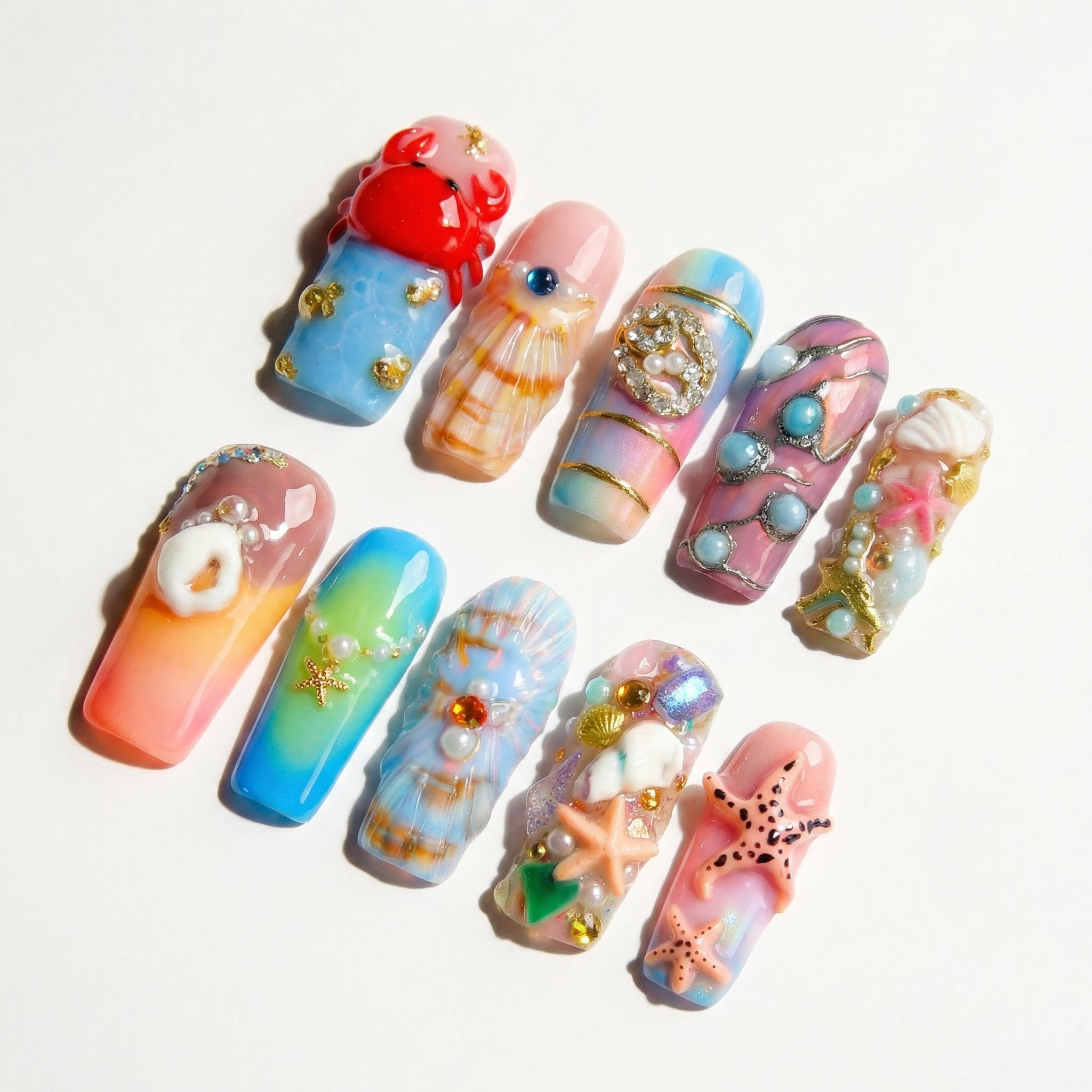 Ocean Reef blue press-on nails by Handora