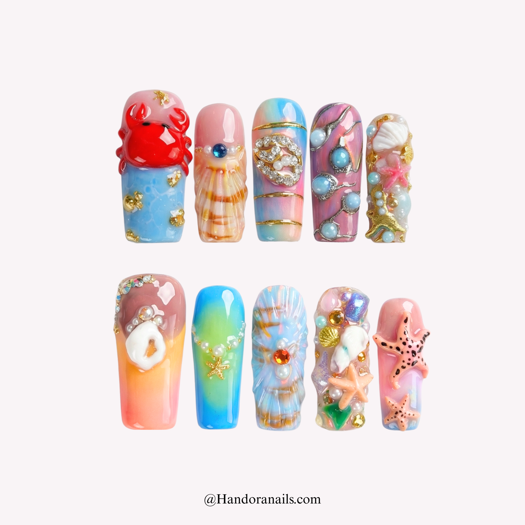Ocean Reef blue square 3d press-on nails by Handora