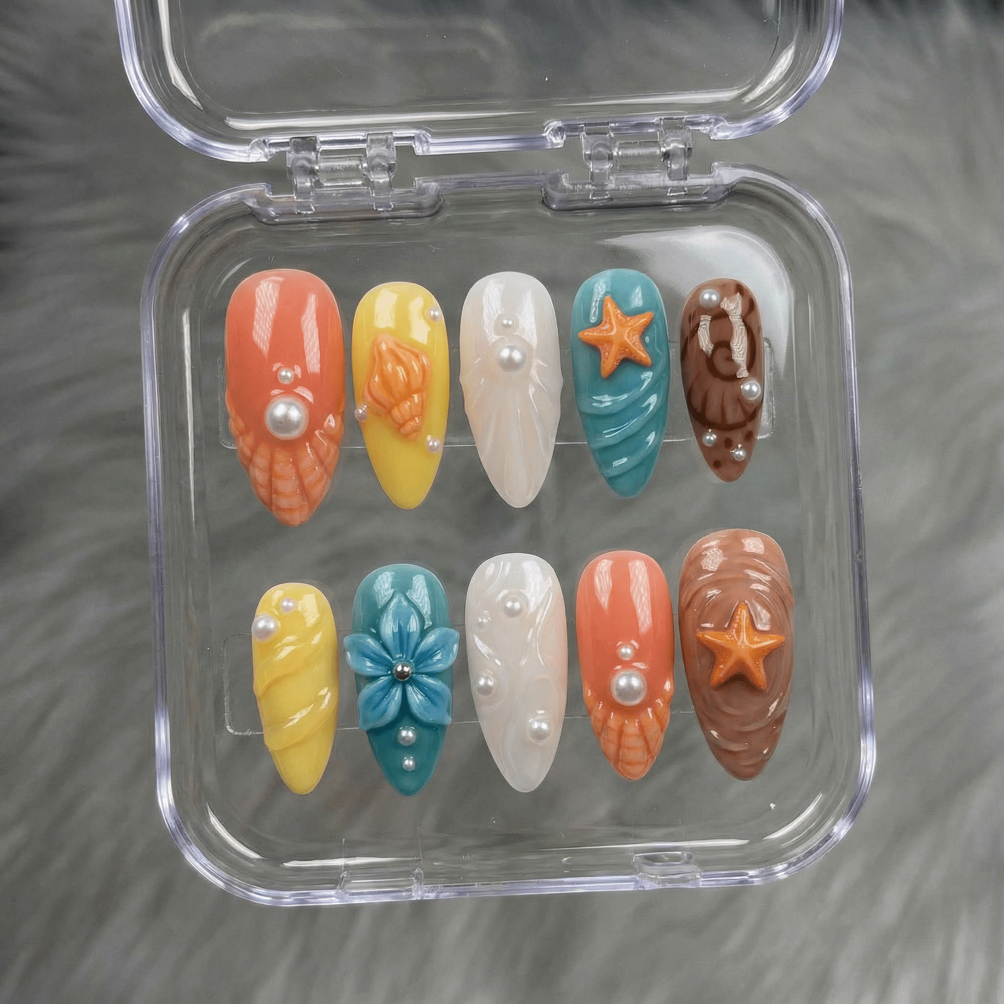 Ocean Secret 3d nail design – handmade press-on nails by Handora