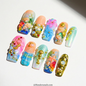 Ocean Shells coffin press-on nails – design close-up by Handora