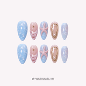 Ocean Siren blue almond 3d press-on nails by Handora
