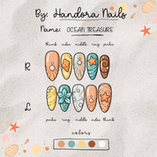 Ocean Treasure press-on nails – design close-up by Handora