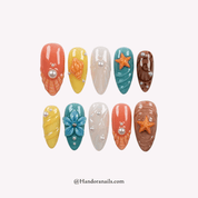 Ocean Secret blue 3d press-on nails by Handora