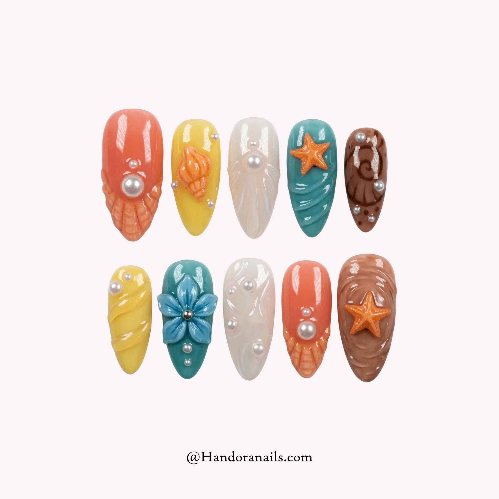 Ocean Secret blue 3d press-on nails by Handora