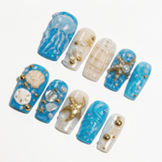Ocean Treasures blue press-on nails by Handora