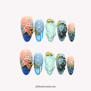 Ocean Whispers blue almond 3d press-on nails by Handora