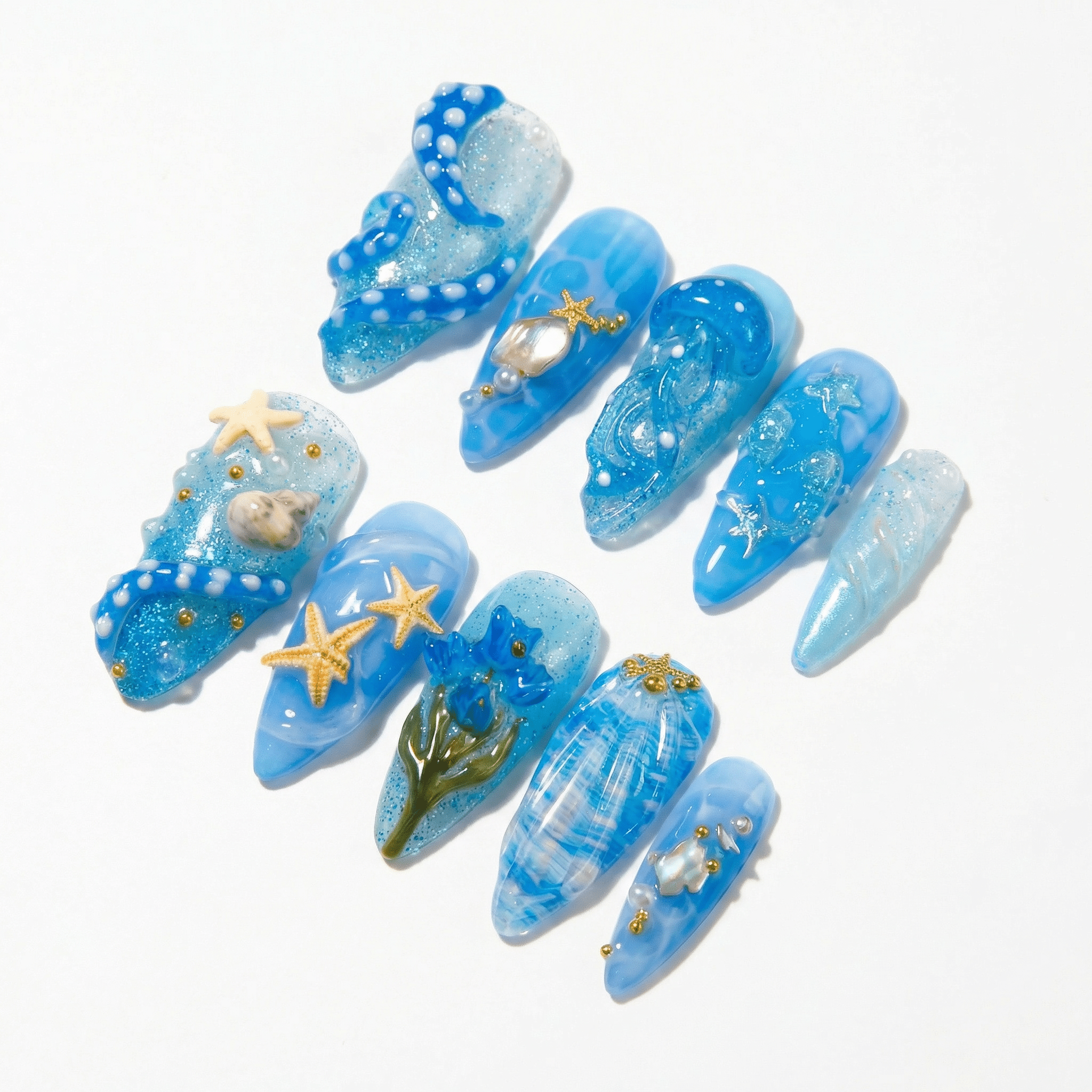 Ocean Wonders full press-on nail set – sizes XS–L by Handora
