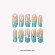 Oceanic Aura blue 3d press-on nails by Handora