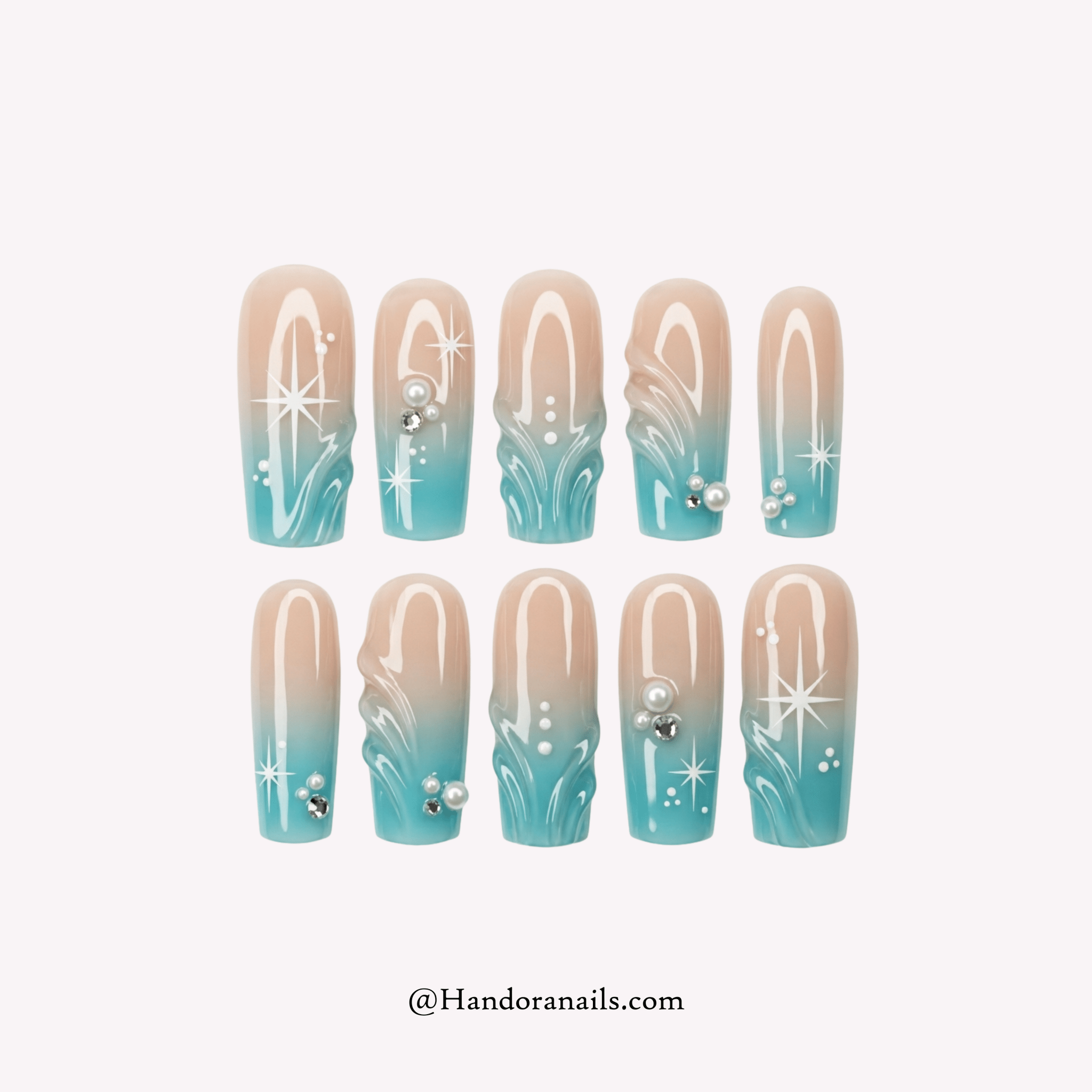 Oceanic Aura blue 3d press-on nails by Handora