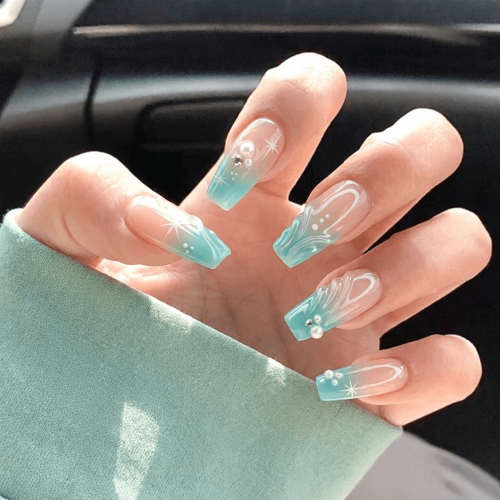 Oceanic Aura full press-on nail set – sizes XS–L by Handora
