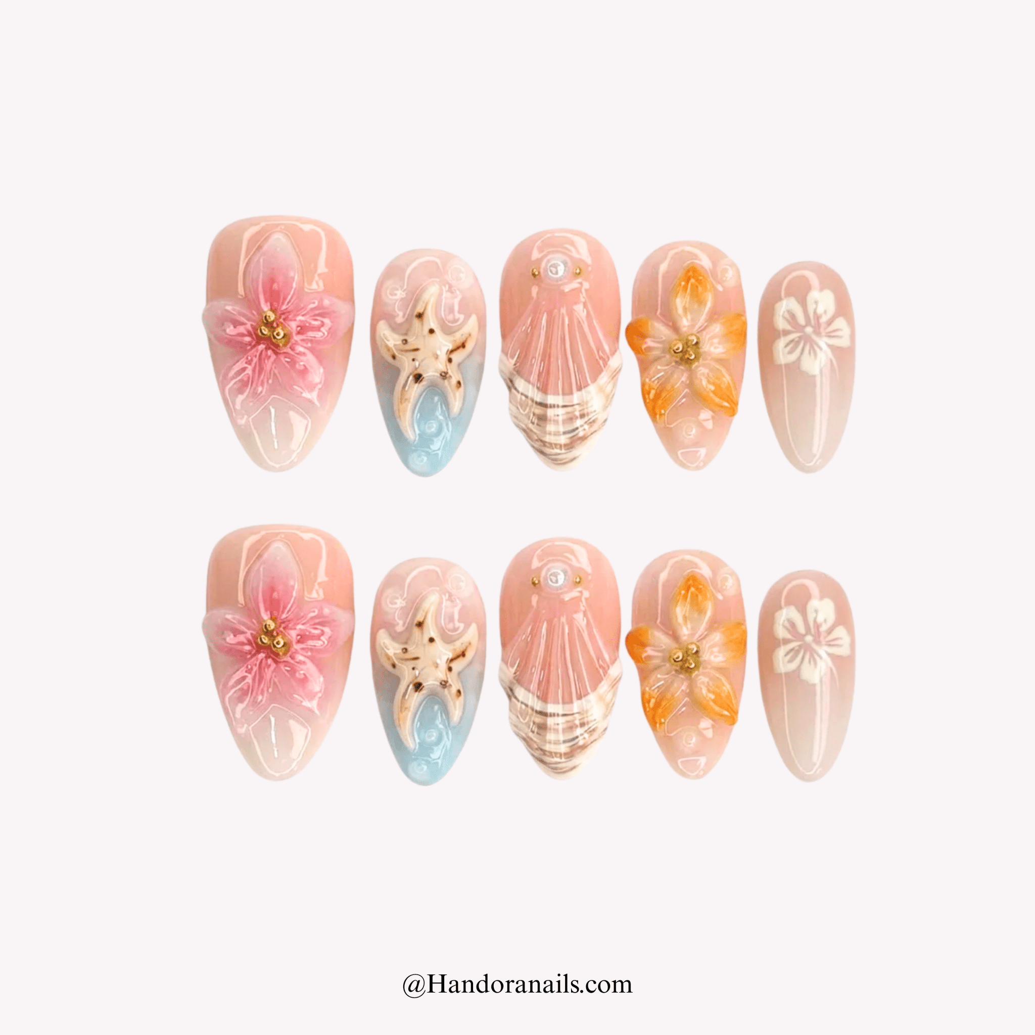 Oceanic Bloom blue 3d press-on nails by Handora