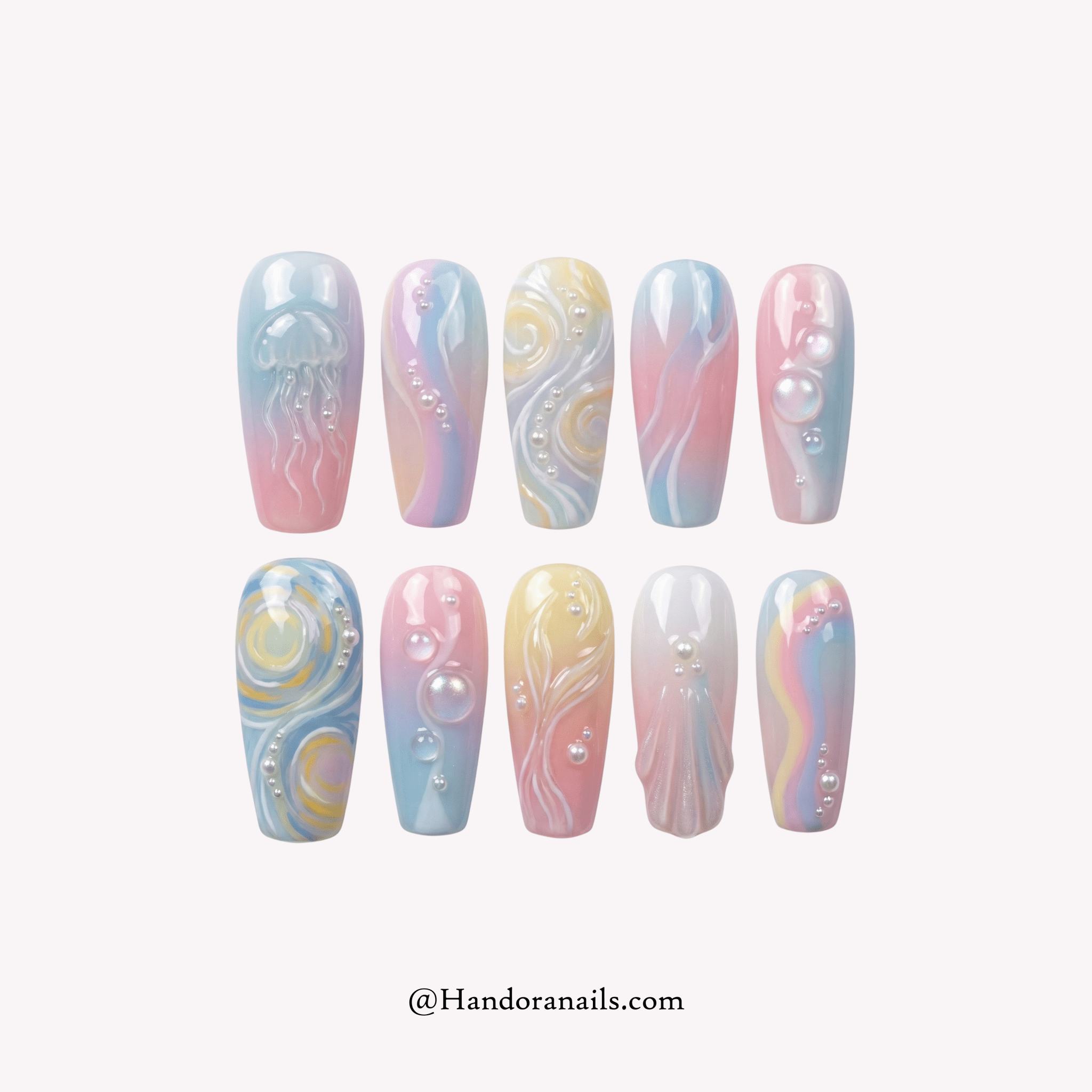 Oceanic Dreams blue coffin 3d press-on nails by Handora