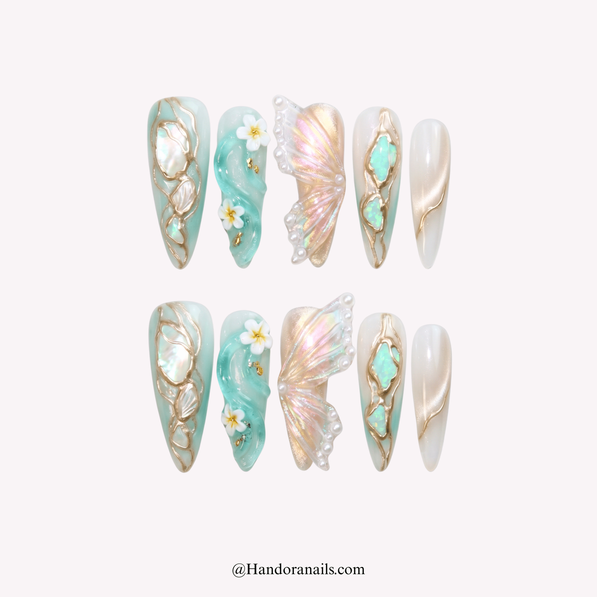 Oceanic Fairy blue press-on nails by Handora