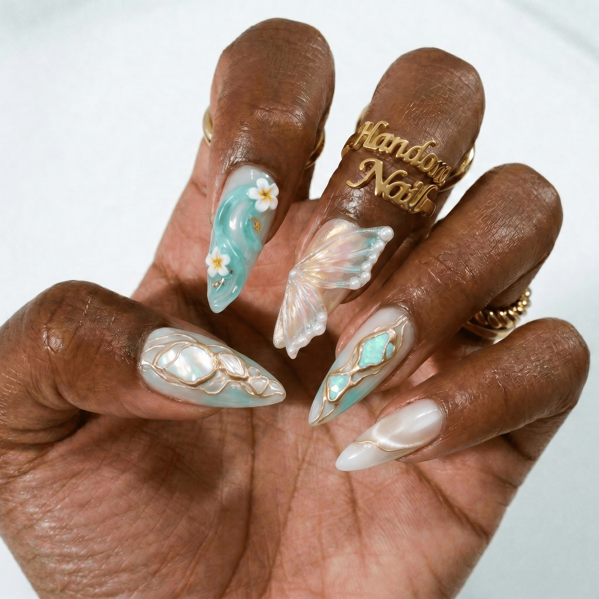 Oceanic Fairy press-on nails – design close-up by Handora