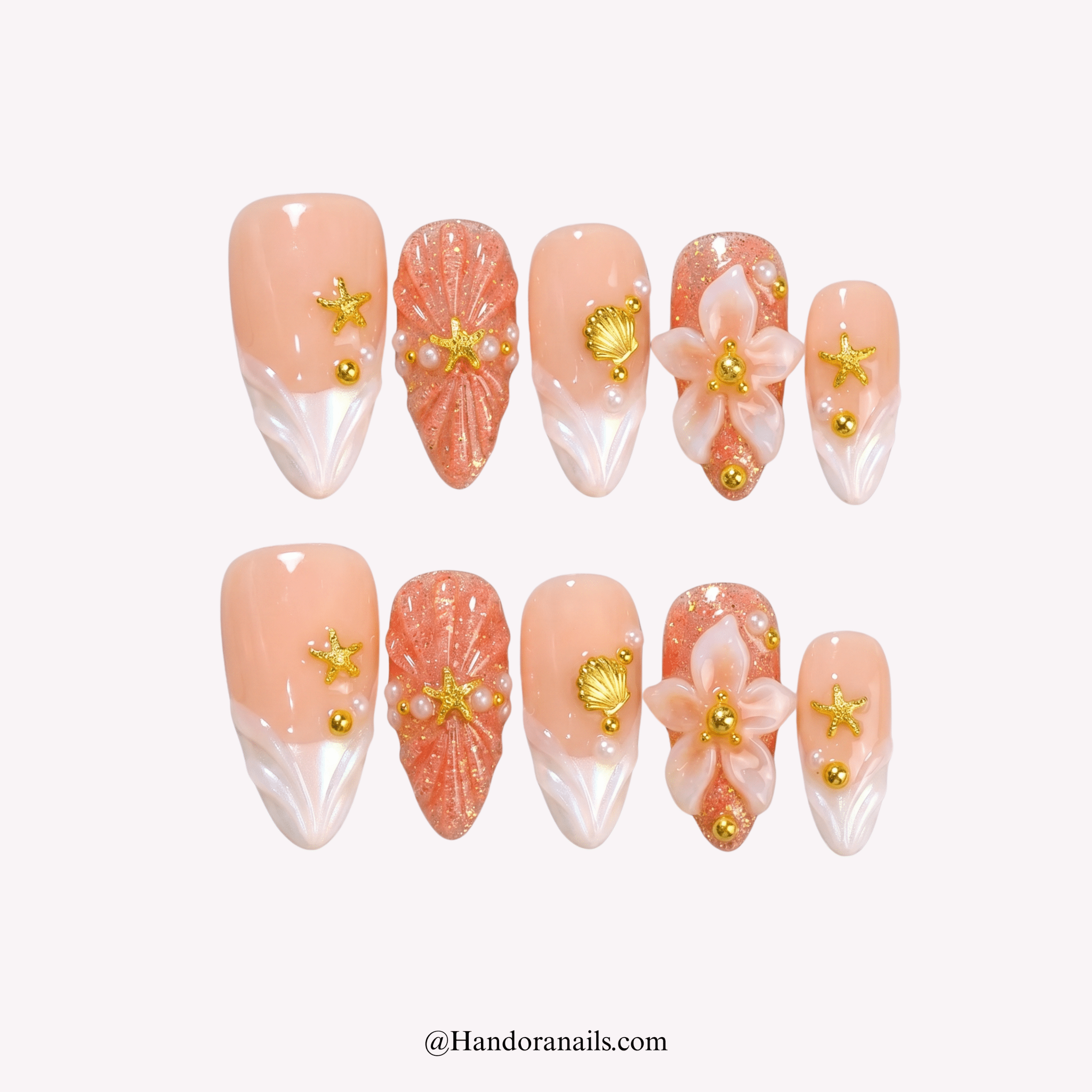 Oceanic Glamour blue press-on nails by Handora
