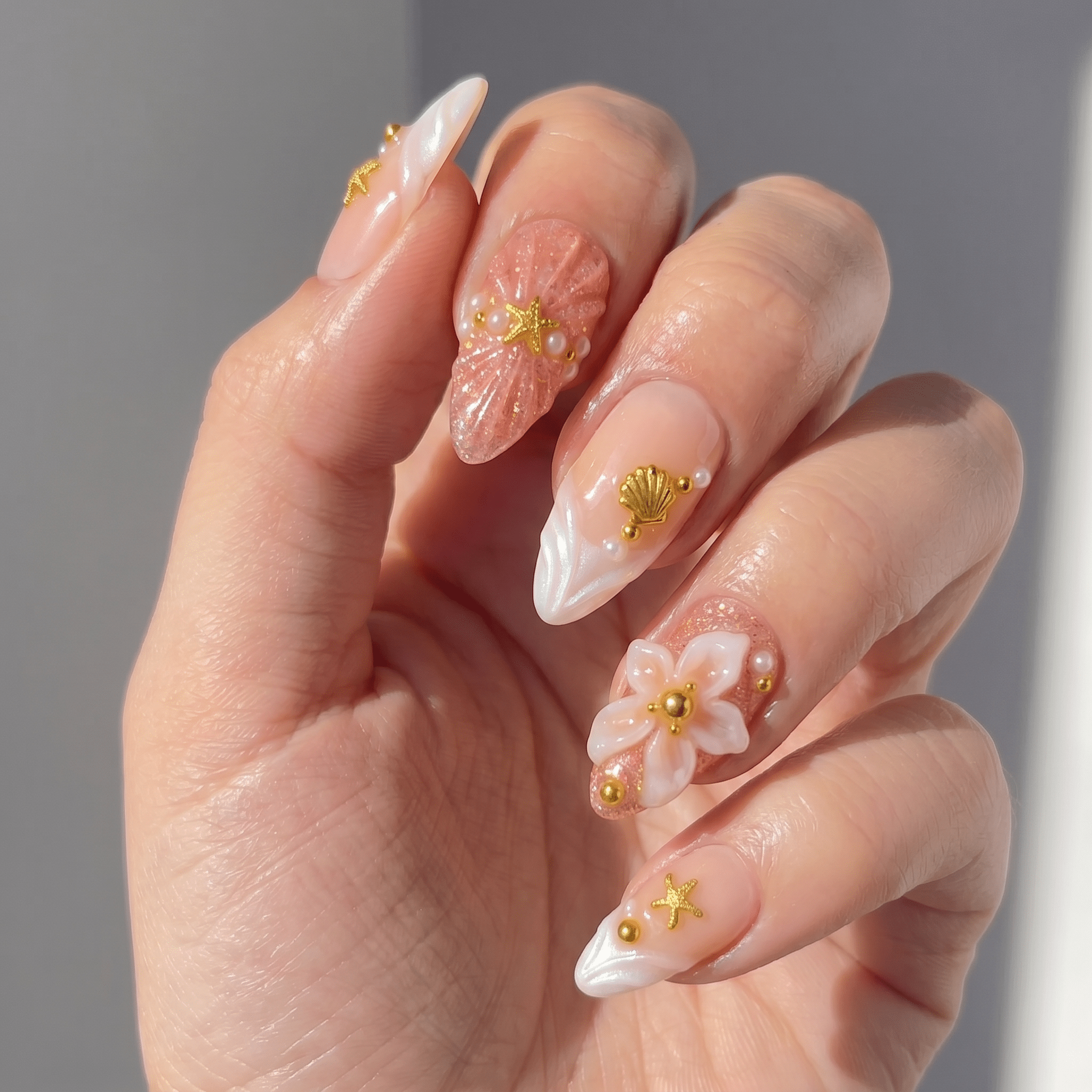Oceanic Glamour nail design – handmade press-on nails by Handora