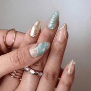 Oceanic Glimmer french tip nail design – handmade press-on nails by Handora