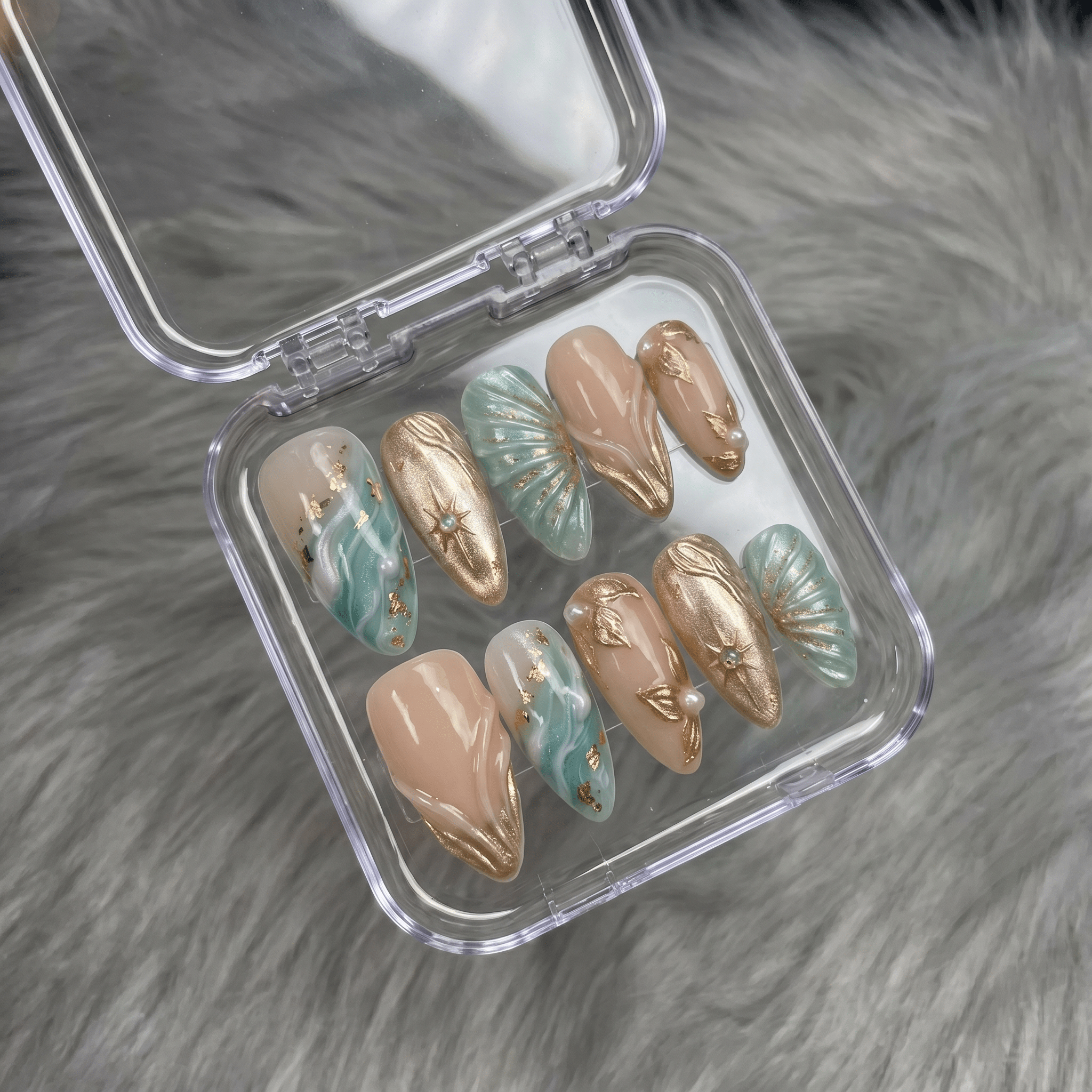 Oceanic Glimmer blue press-on nails by Handora