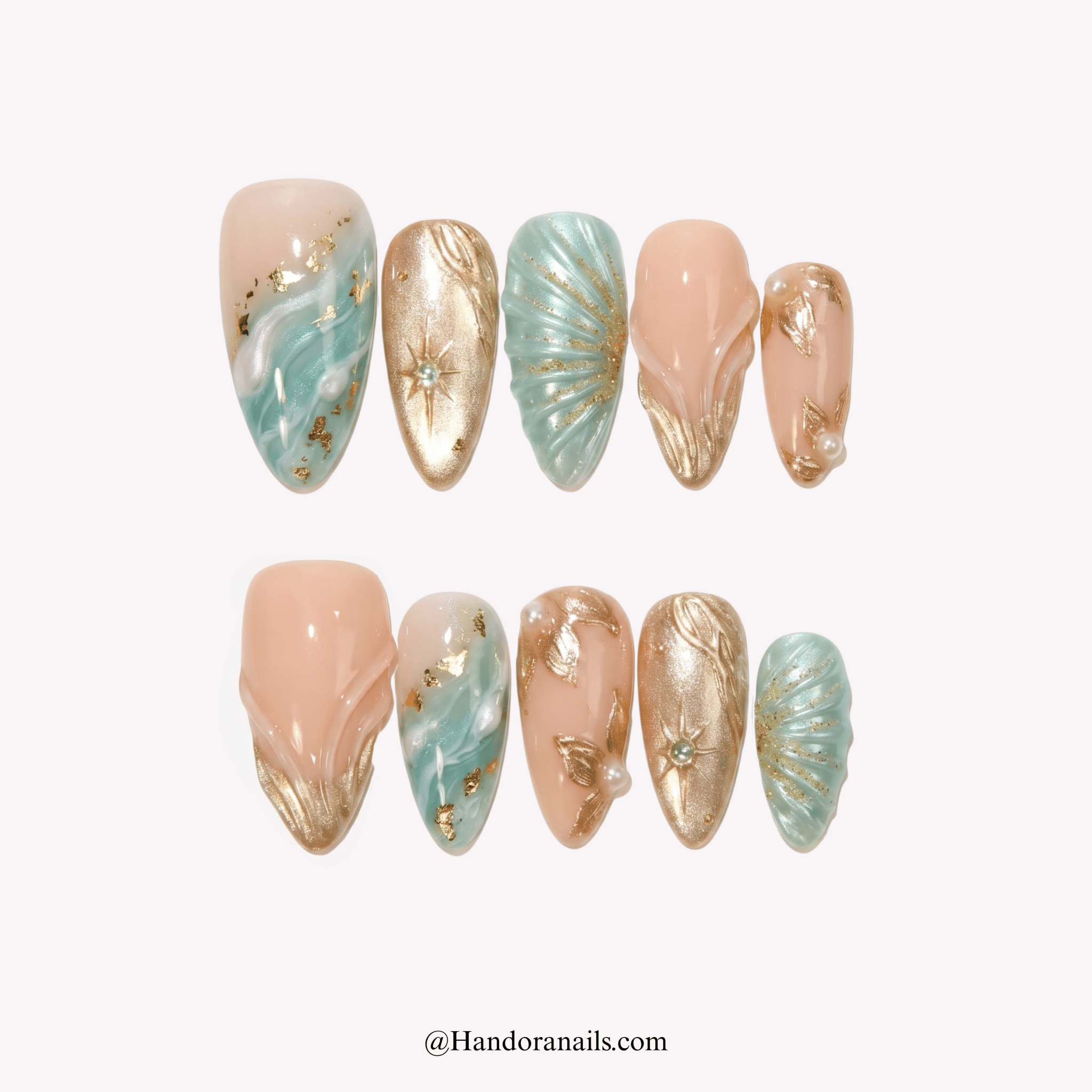 Oceanic Glimmer blue french tip press-on nails by Handora