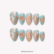 Oceanic Heart blue press-on nails by Handora