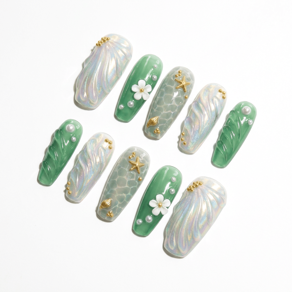 Oceanic Muse 3d nail design – handmade press-on nails by Handora