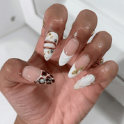 Oceanic Safari almond press-on nails – design close-up by Handora