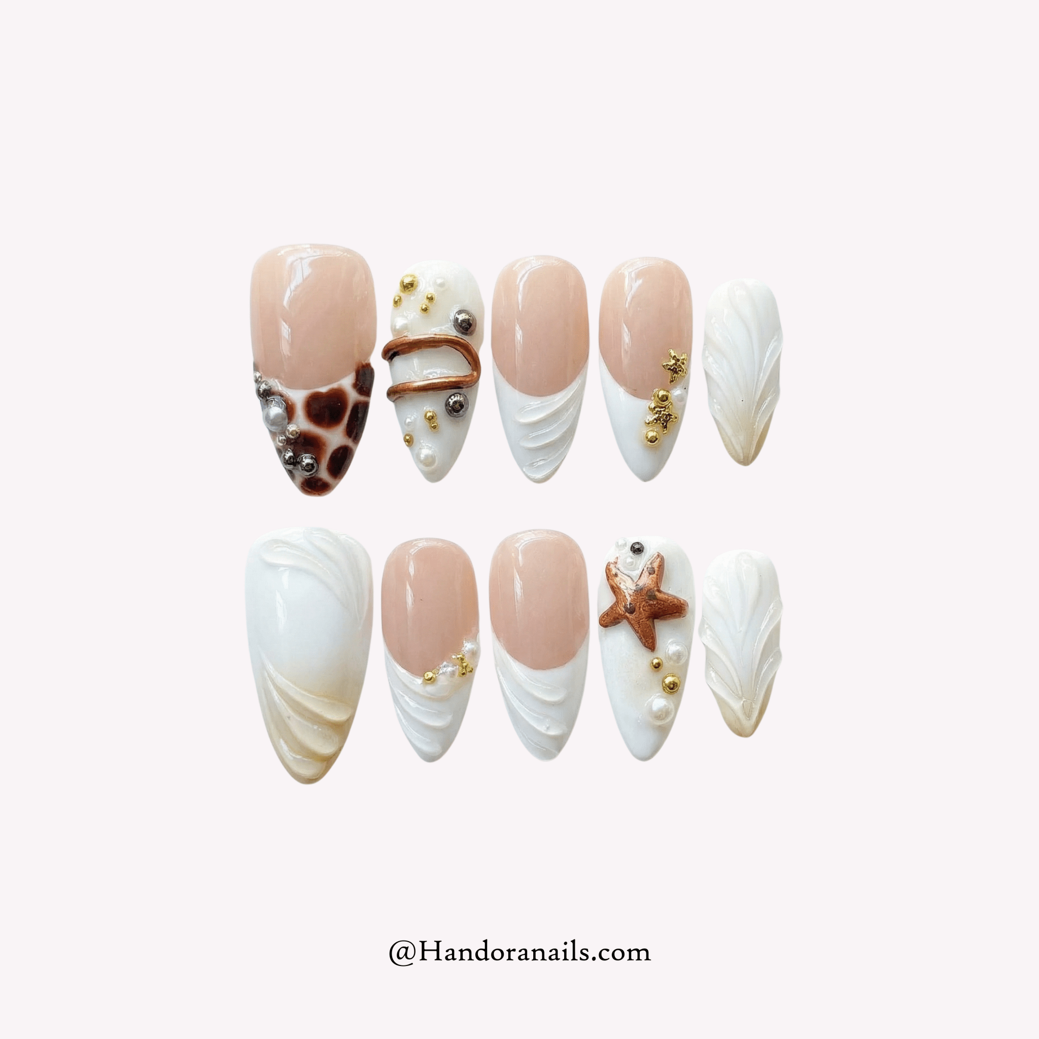 Oceanic Safari blue almond animal print press-on nails by Handora