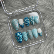 Oceanic Serenity blue press-on nails by Handora