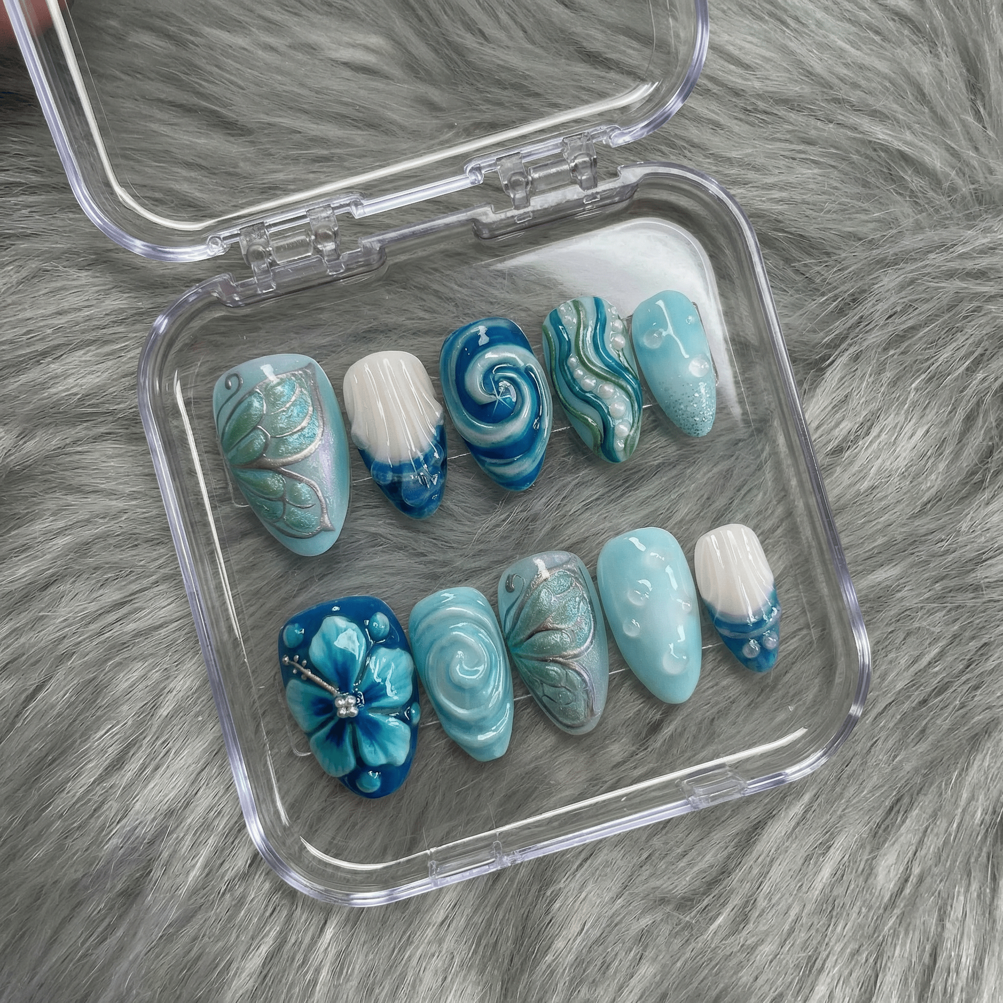 Oceanic Serenity blue press-on nails by Handora