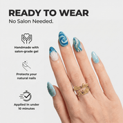 Oceanic Serenity almond press-on nails – design close-up by Handora