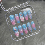 Oceanic Shimmer press-on nails – hand-painted reusable gel set by Handora