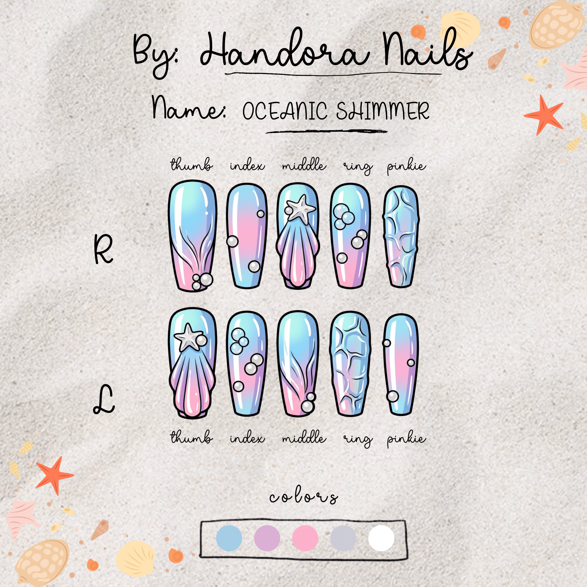 Oceanic Shimmer full press-on nail set – sizes XS–L by Handora