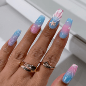 Oceanic Shimmer cat eye nail design – handmade press-on nails by Handora