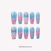 Oceanic Shimmer blue coffin cat eye press-on nails by Handora