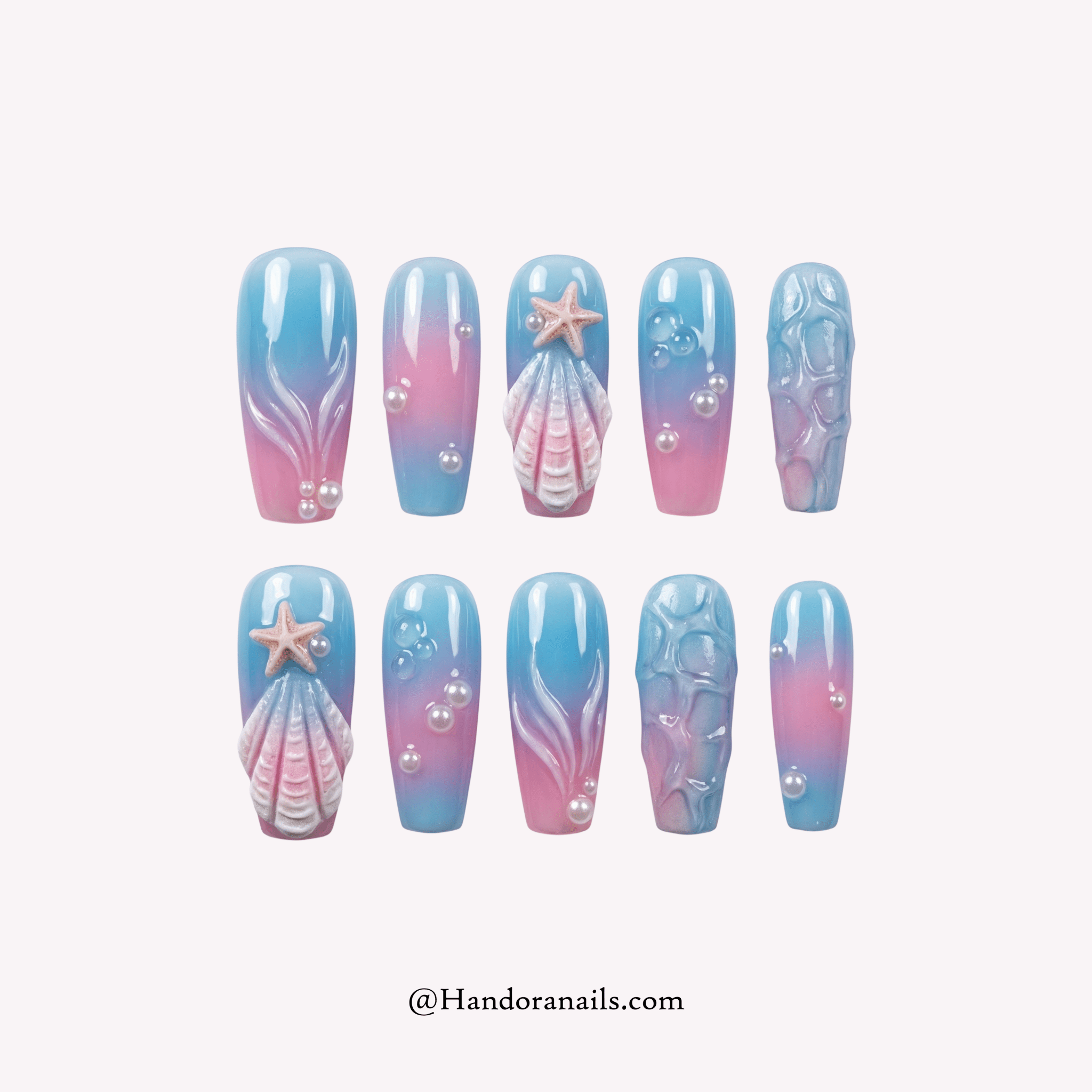 Oceanic Shimmer blue coffin cat eye press-on nails by Handora
