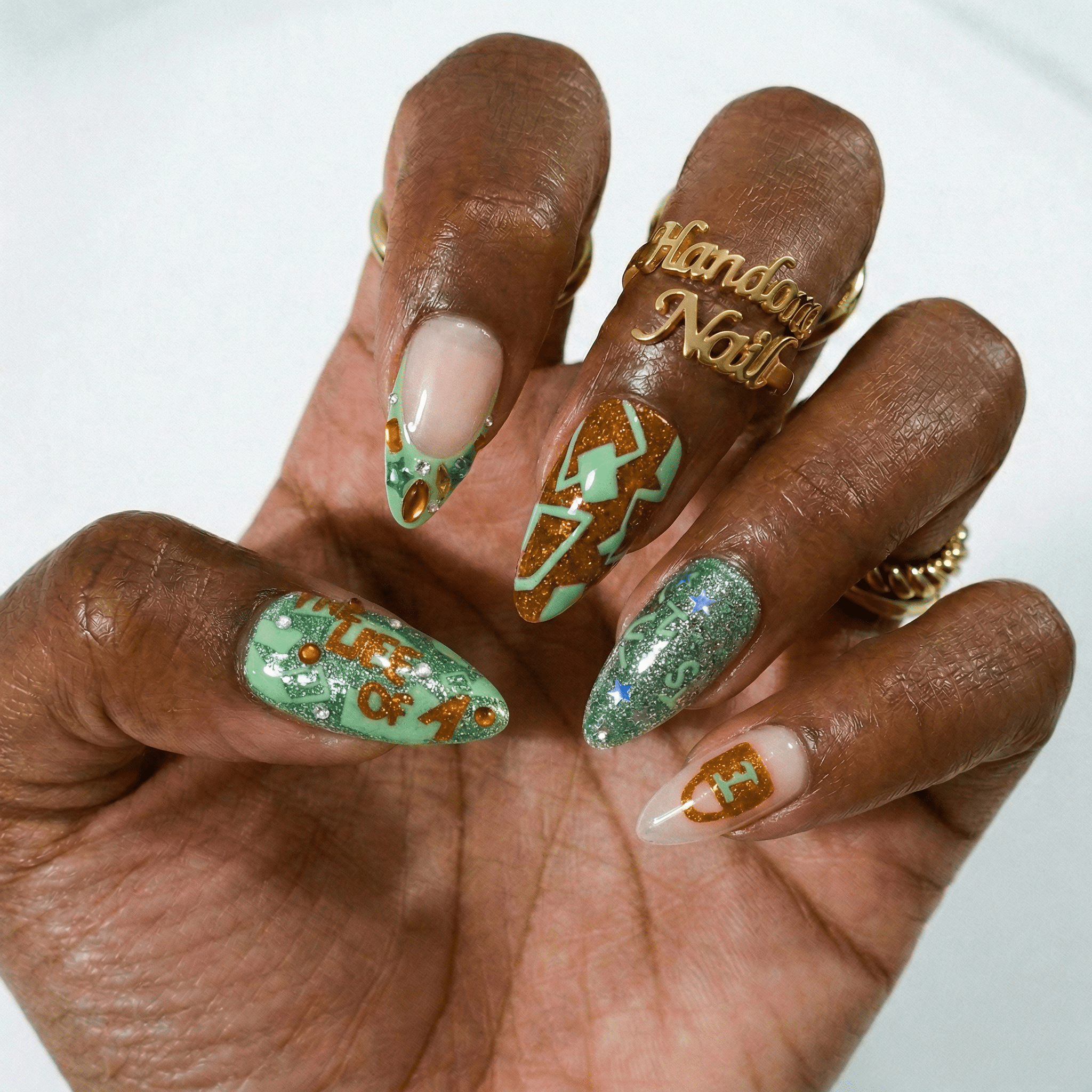 Opalite Stars - Handora Nails - almond nailschrome nailscute nails
