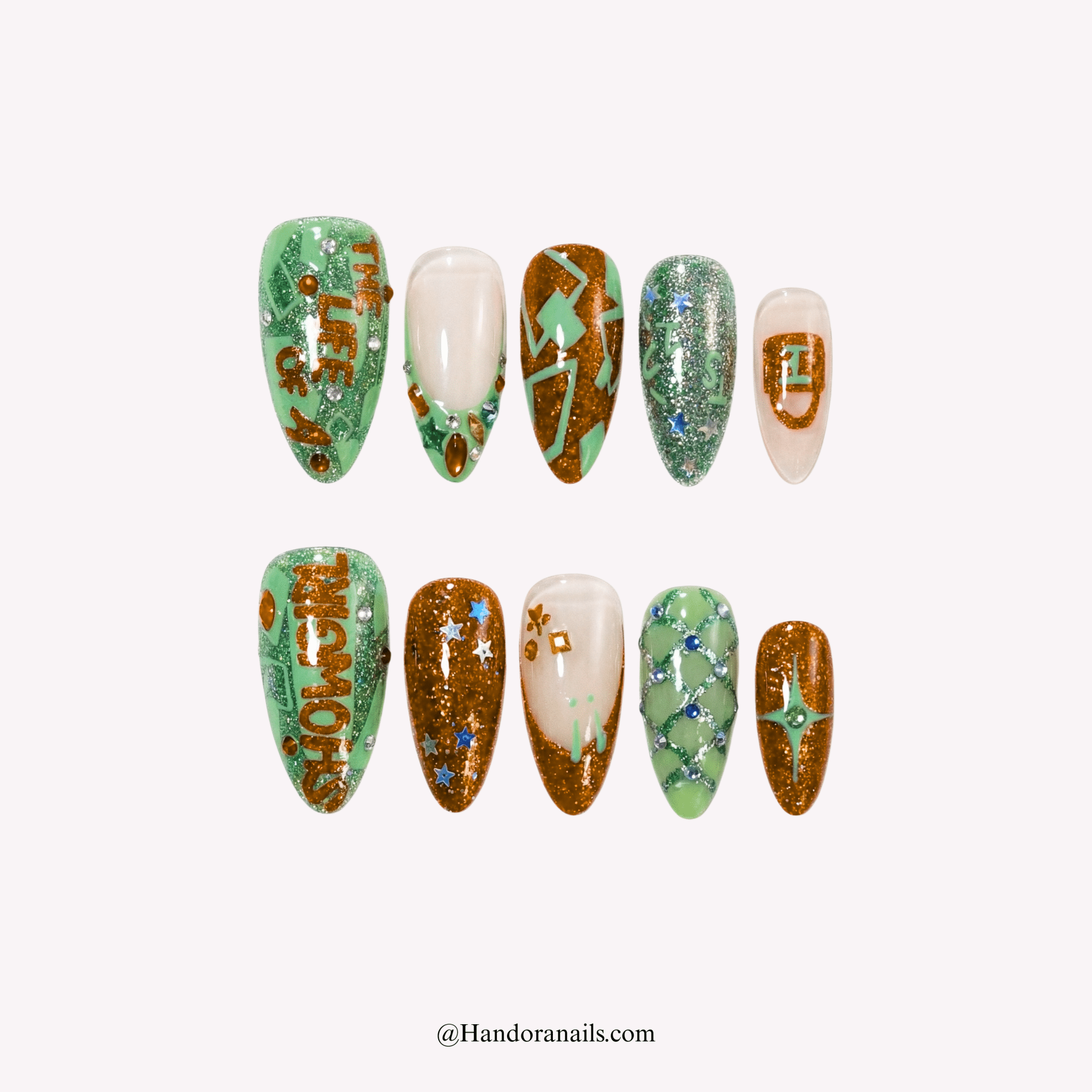 Opalite Stars - Handora Nails - almond nailschrome nailscute nails