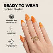 Orange Glow press-on nails – design close-up by Handora