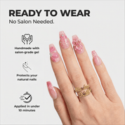 Orchid Bloom coffin press-on nails – design close-up by Handora