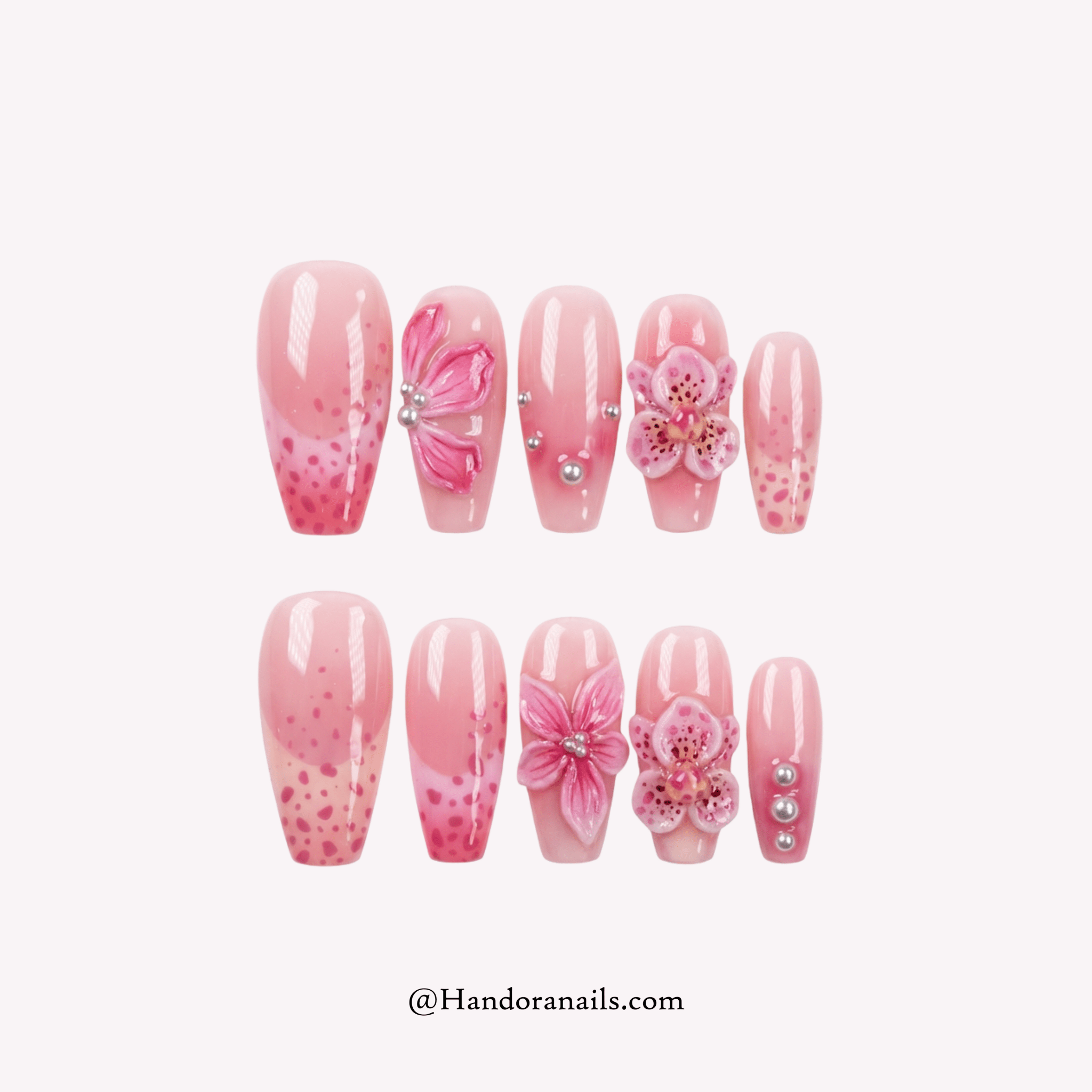 Orchid Bloom coffin 3d press-on nails by Handora