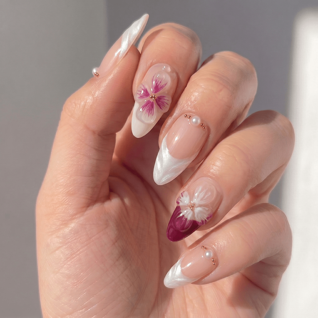 Orchid Elegance press-on nails – design close-up by Handora