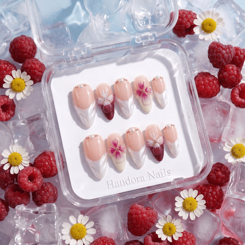 Orchid Elegance press-on nails – hand-painted reusable gel set by Handora