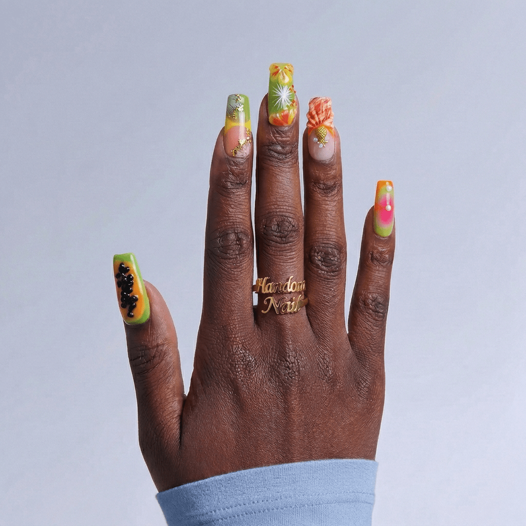 Papaya Bliss - Handora Nails - Coffin NailsFruit NailsHandmade Nails