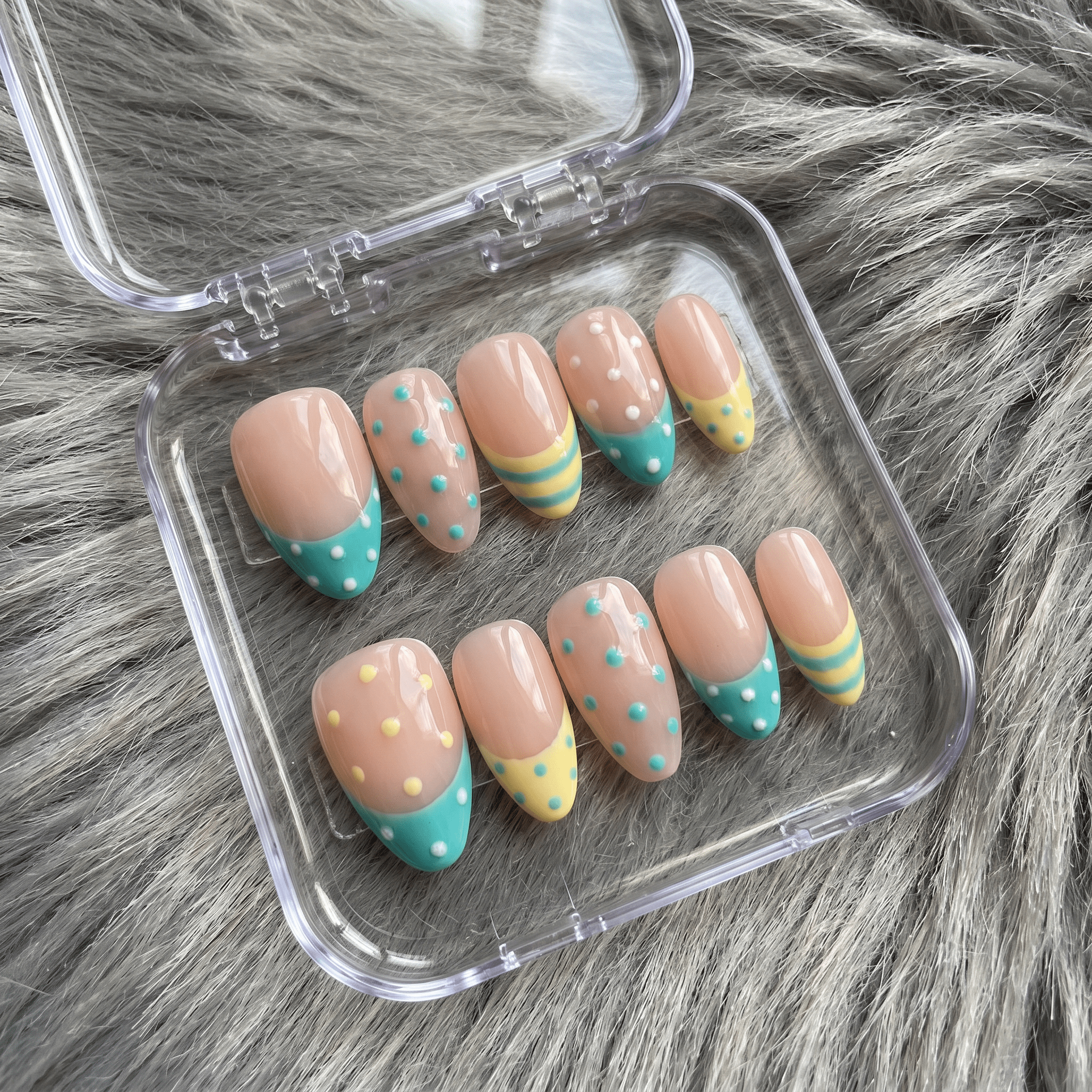 Pastel Dots salon-quality handmade press-on nails by Handora