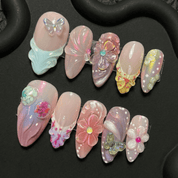 Pastel Garden press-on nails – hand-painted reusable gel set by Handora