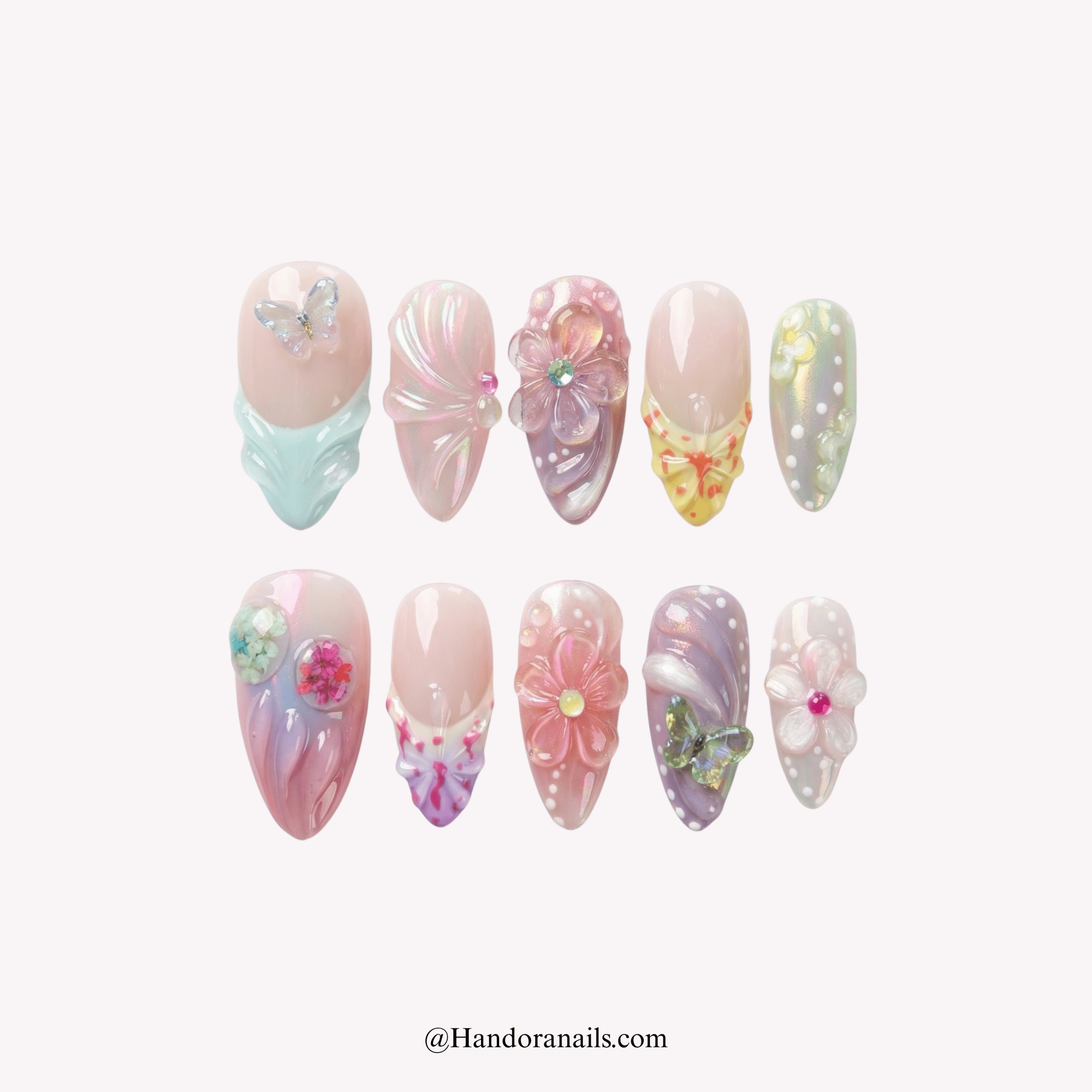 Pastel Garden 3d press-on nails by Handora