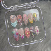 Pastel Garden press-on nails – design close-up by Handora